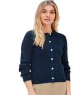 Navy Blue Cashmere Cable Button Cardigan