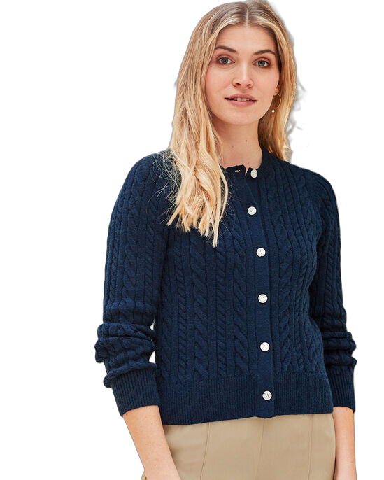 Navy Blue Cashmere Cable Button Cardigan