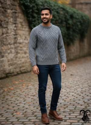 Grey Sterling Cable Knit Sweater