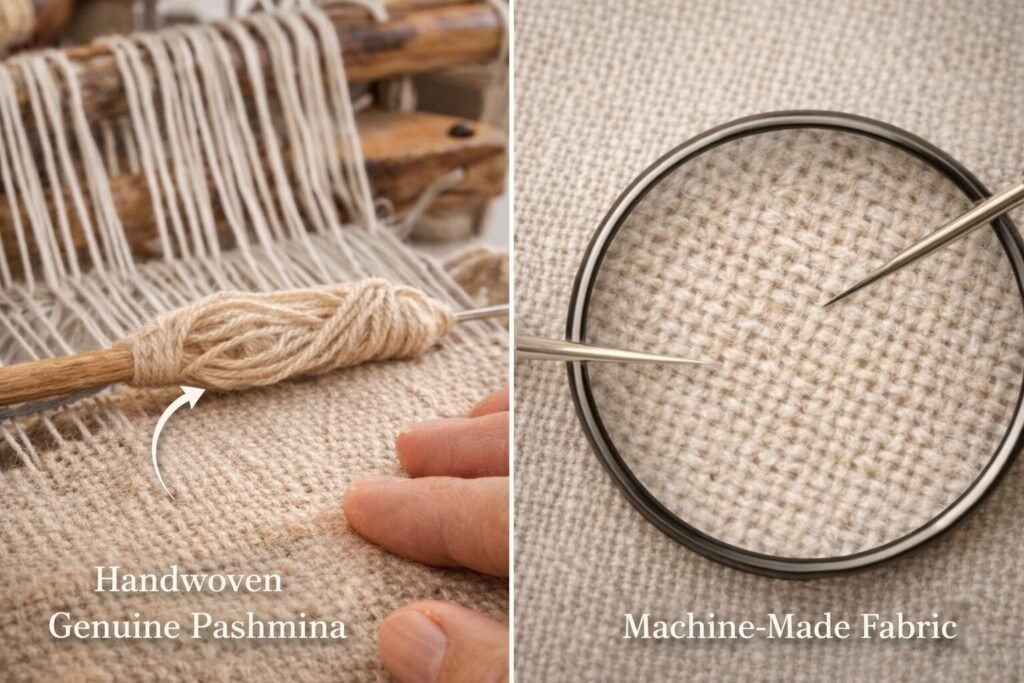 examine the weave to identify genuine pashmina 