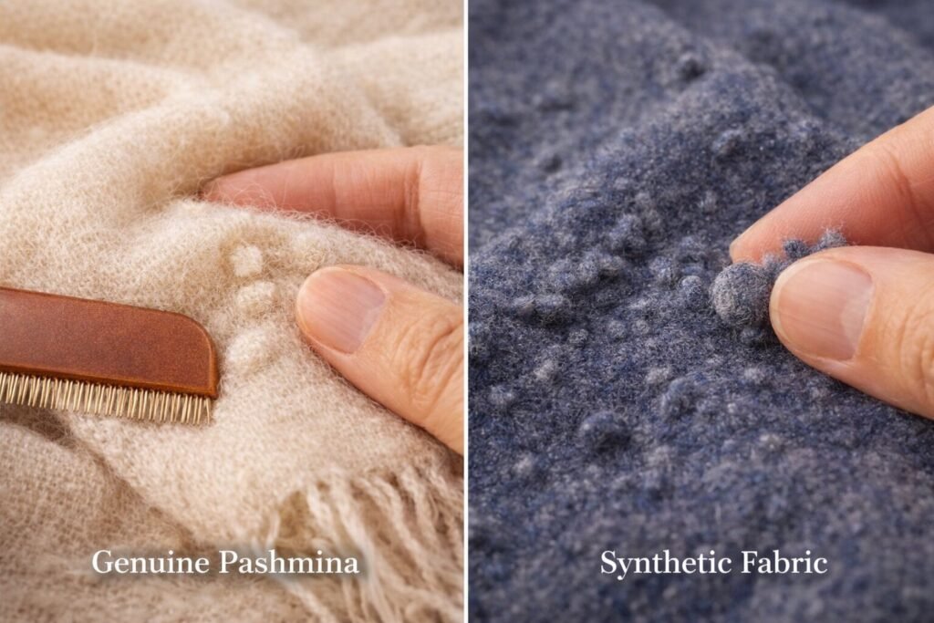 Observe Natural Pilling to identify genuine pashmina