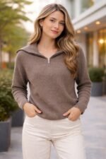 half-zip cashmere sweater for women