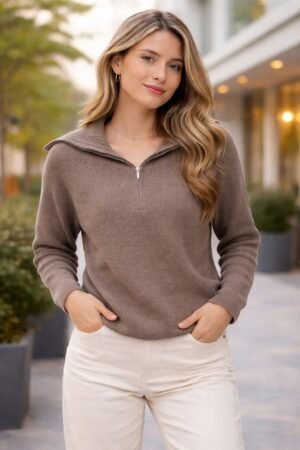 half-zip cashmere sweater for women